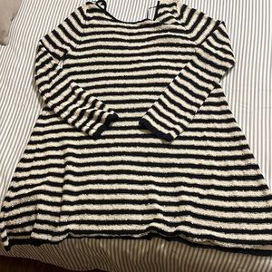 Free People Counting Stripes Ivory Black Long Sleeve Sweater Dress Large